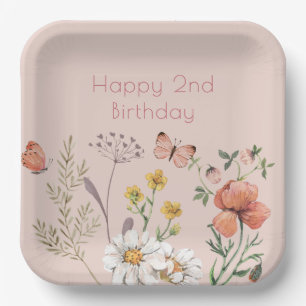Plato De Papel Flor silvestre rosa Rubor