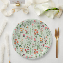 Plato De Papel Flor silvestre Sage Green Bridal Shower