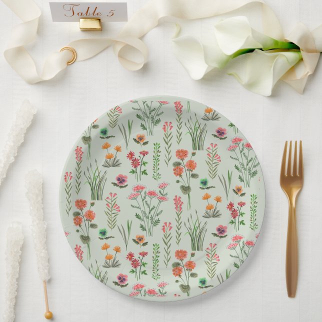 Plato De Papel Flor silvestre Sage Green Bridal Shower (Boda)