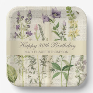 Plato De Papel Flor silvestre suave de Vintaqe botánico 80º cumpl