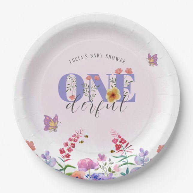 Plato De Papel Flor silvestre Una mariposa maravillosa Personaliz (Anverso)