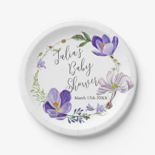 Plato De Papel Flor silvestre Violet Baby Shower