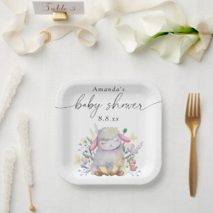 Plato De Papel Flor silvestre y cordero - Baby shower