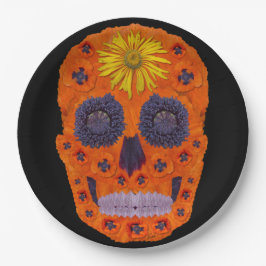 Plato De Papel Flor Skull 1