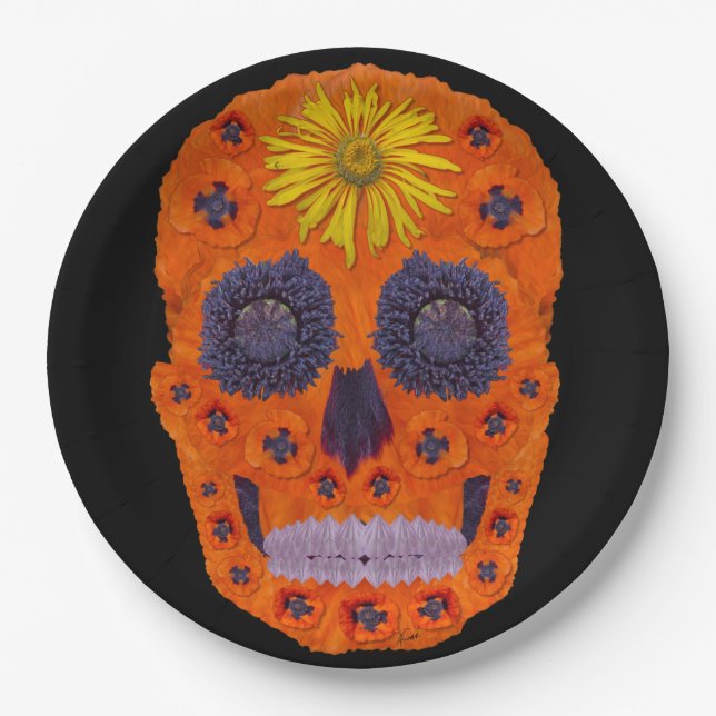 Plato De Papel Flor Skull 1 (Anverso)