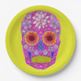 Plato De Papel Flor Skull 2