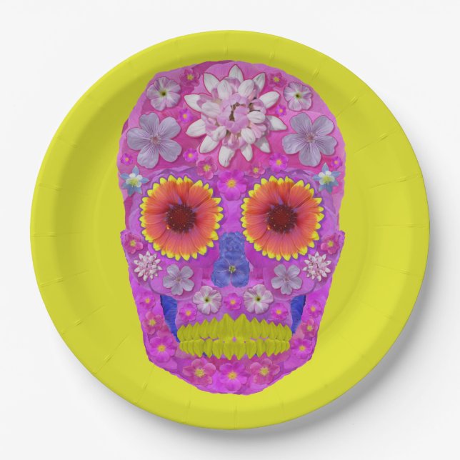Plato De Papel Flor Skull 2 (Anverso)