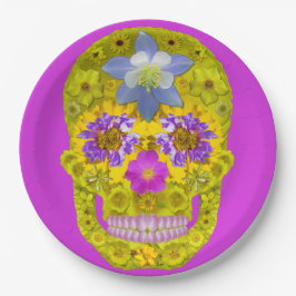 Plato De Papel Flor Skull 3