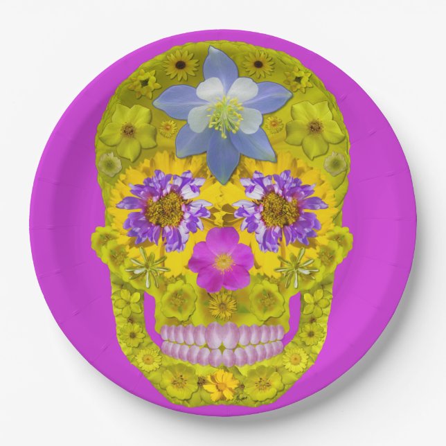Plato De Papel Flor Skull 3 (Anverso)