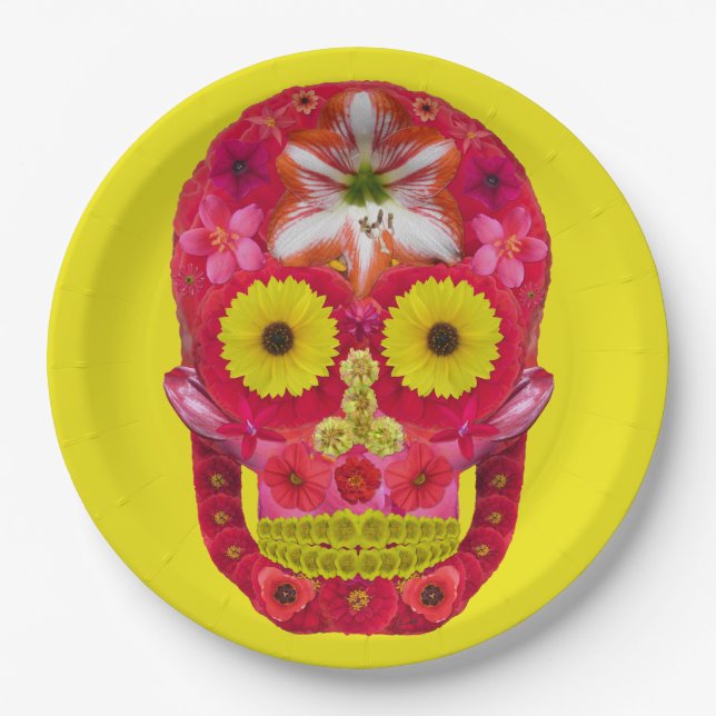 Plato De Papel Flor Skull 6 (Anverso)