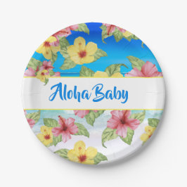 Plato De Papel Flor tropical Baby Shower Beach Aloha