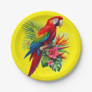 Plato De Papel Flor tropical de macao rojo