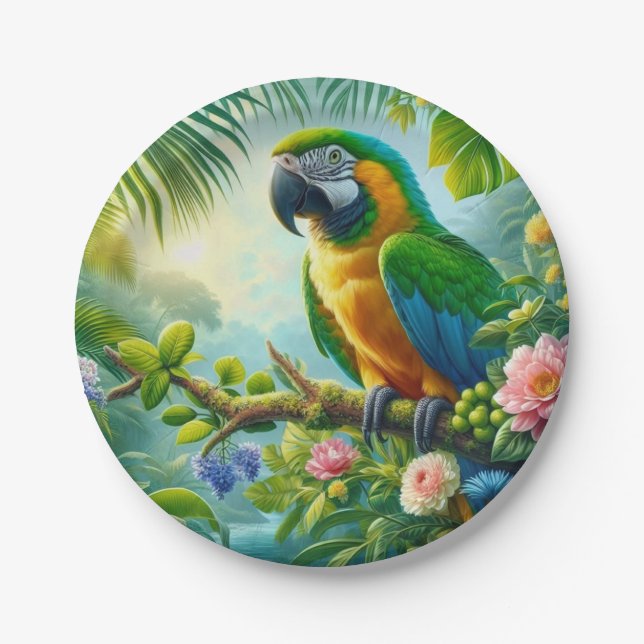 Plato De Papel Flor tropical de macao verde (Anverso)