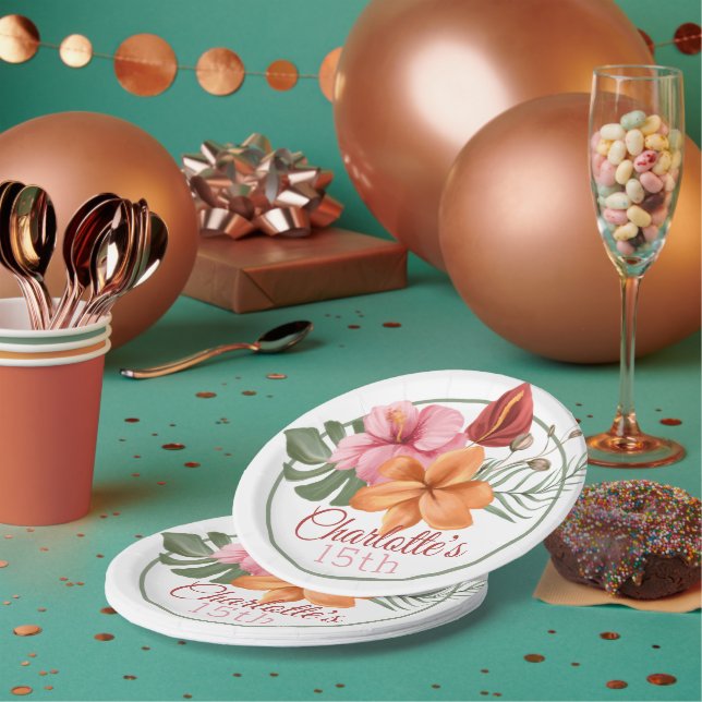 Plato De Papel Flor tropical personalizada (Multi)