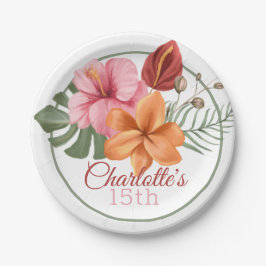 Plato De Papel Flor tropical personalizada