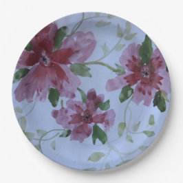 Plato De Papel Flora acuarela rosa