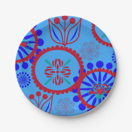 Plato De Papel Flora azul roja