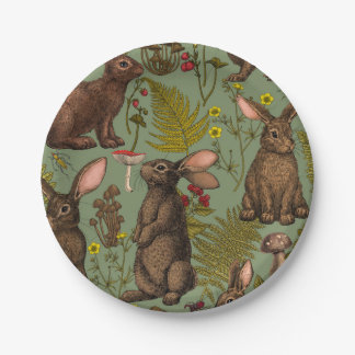 Plato De Papel Flora de conejos y bosques Placas de papel