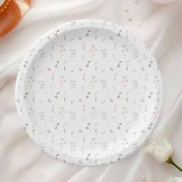 Plato De Papel Flora de flores silvestres acuarela primavera vera