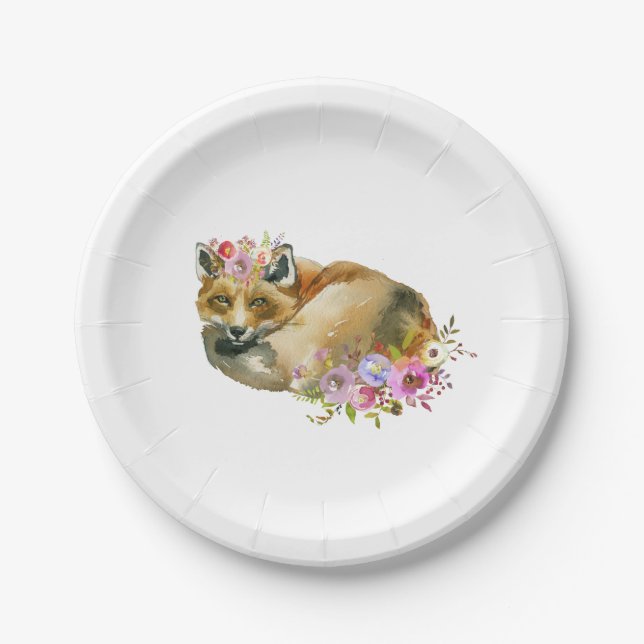 Plato De Papel Flora Fox Pup Baby Shower (Anverso)