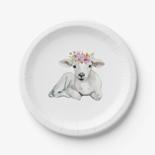 Plato De Papel Flora Lamb Baby Shower (Anverso)