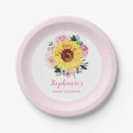 Plato De Papel Flora rosa de girasol Baby Shower personalizada