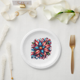 Plato De Papel Floral 4 de julio