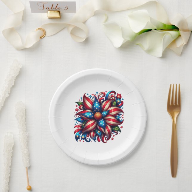 Plato De Papel Floral 4 de julio (Boda)