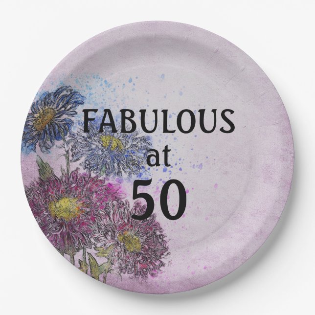 Plato De Papel Floral 50 and Fab Birthday Party Paper Plates (Anverso)