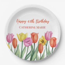 Plato De Papel Floral 60 cumpleaños