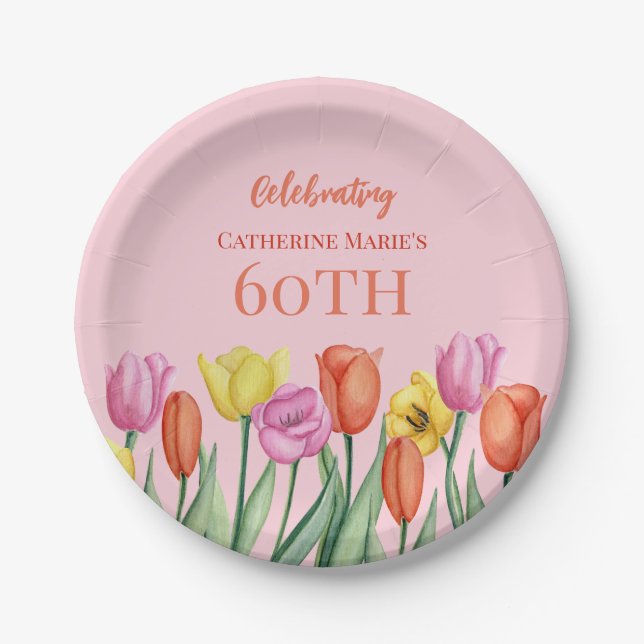 Plato De Papel Floral 60 cumpleaños (Anverso)