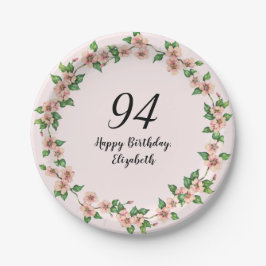 Plato De Papel Floral 94th Birthday Pretty Blush Pink