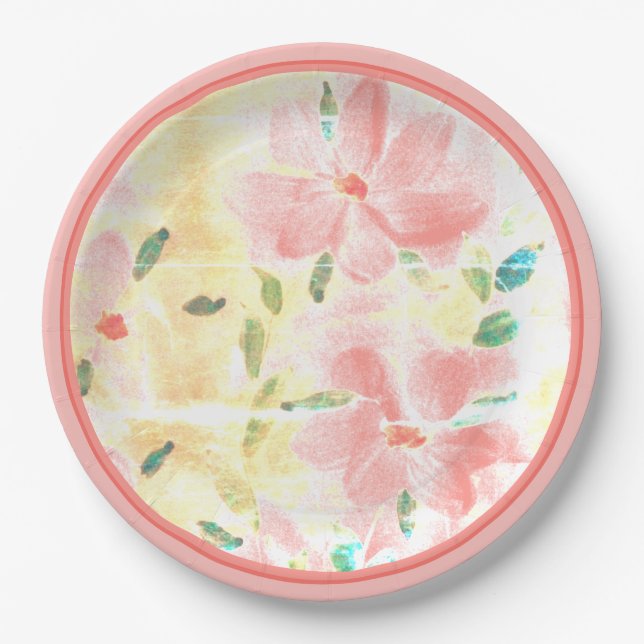 Plato De Papel Floral acuarela en coral (Anverso)