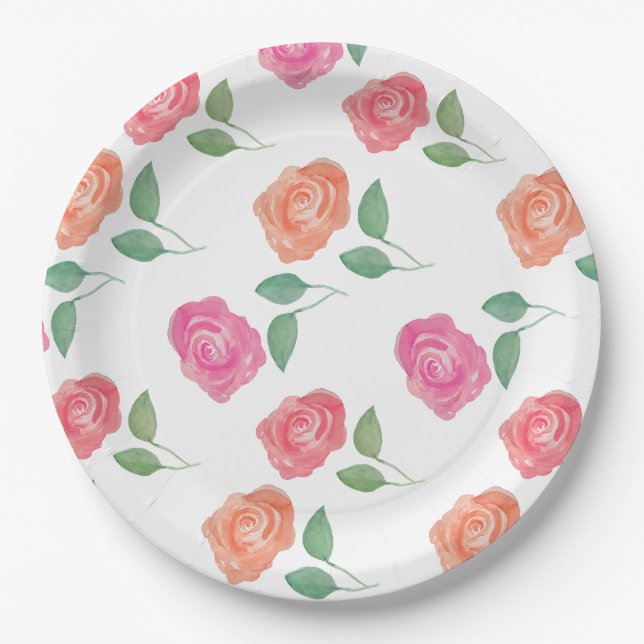 Plato De Papel Floral acuarela Rosa (Anverso)