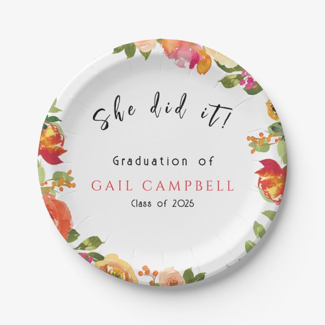 Plato De Papel Floral acuática rosa y melocotón (Anverso)