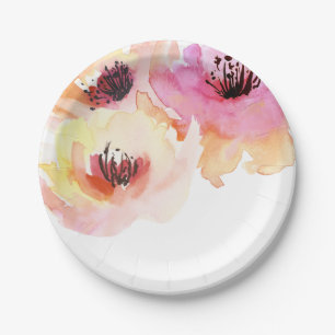 Plato De Papel Floral acuática rosa y rosa