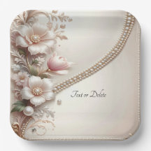 Floral and Pearl Embellishments Paper Plate