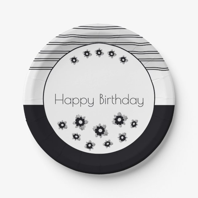 Plato De Papel Floral Artsy Y Stripe (Anverso)