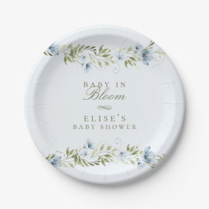 Plato De Papel Floral azul claro bebé de flores en el Baby Shower