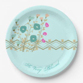Plato De Papel Floral azul con rosa