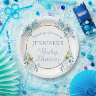 Plato De Papel Floral azul de bonito es un niño Baby Shower