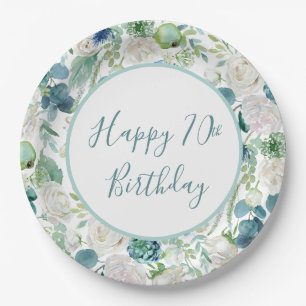 Plato De Papel Floral azul Happy Birthday Plates