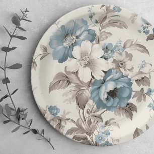 Plato De Papel Floral azul/marrón claro bonito