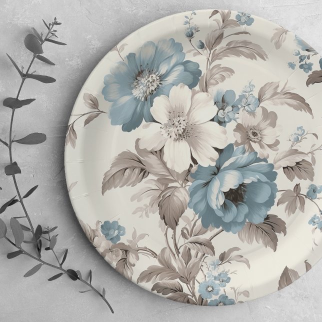 Plato De Papel Floral azul/marrón claro bonito (Subido por el creador)