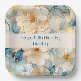 Plato De Papel Floral azul moderno