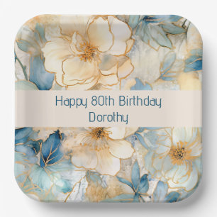 Plato De Papel Floral azul moderno