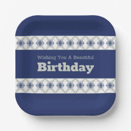 Plato De Papel Floral azul moderno con acento