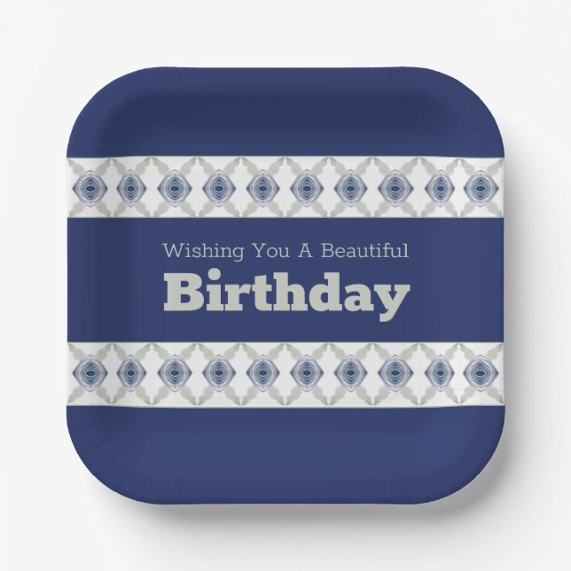 Plato De Papel Floral azul moderno con acento (Anverso)