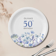 Floral azul personalizada 50 cumpleaños