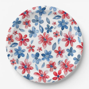 Plato De Papel Floral azul rojo 4 de julio de Plate